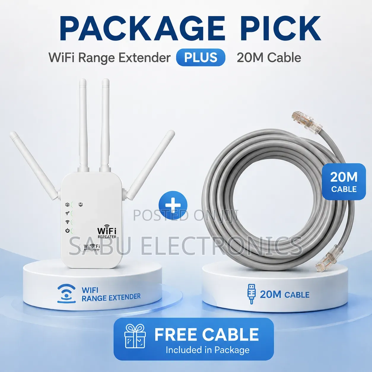 Indoor Wifi Repeater + 20m Cable Package- Wifi Extender- Access Point