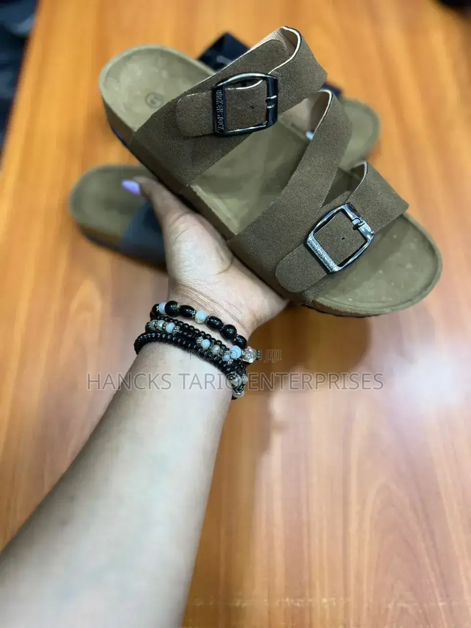 Pair of Grey Dual-Strap Sandals