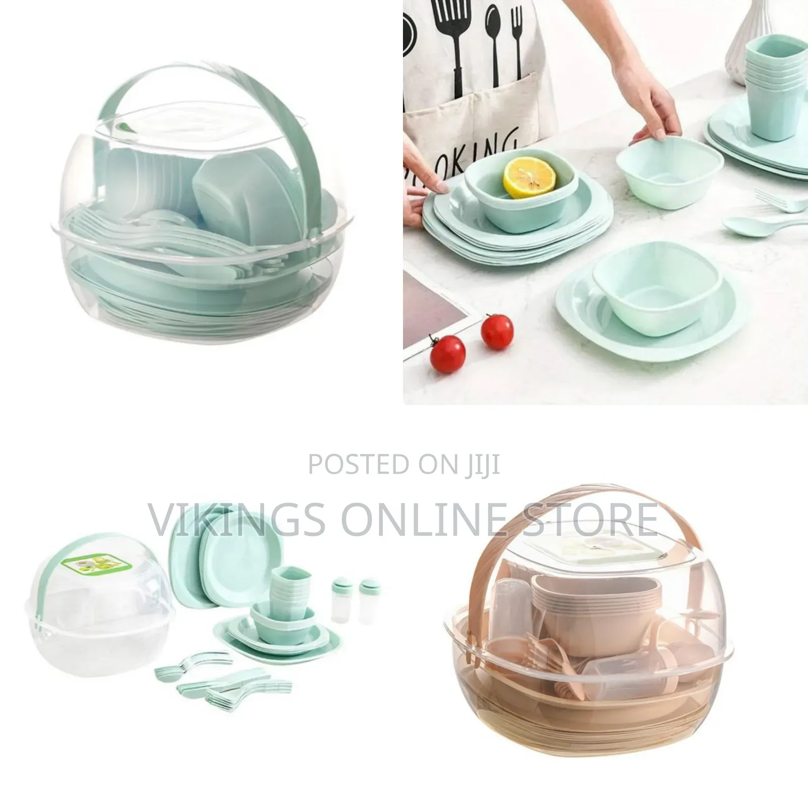 Outdoor Dinnerware Set for Camping and Picnic, Portable Plastic