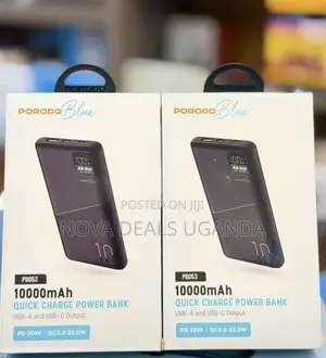 Porodo Blue 10000mah Quick Charge Power Bank Usb-a and Usb-C Output
