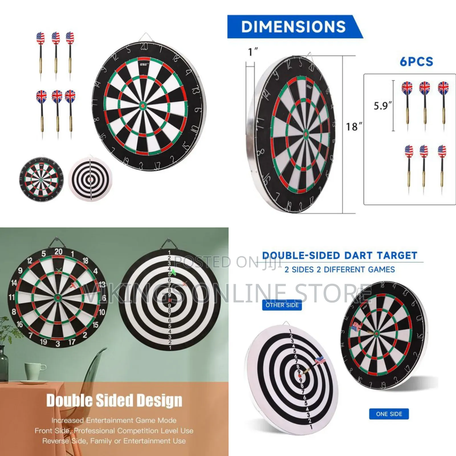 18-inch 2-in-1 Flocking Dart Board Set, Double-sided Usable Dartboard