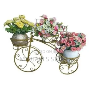 Bicycle-Style Metal Plant Stand in a Golden Finish