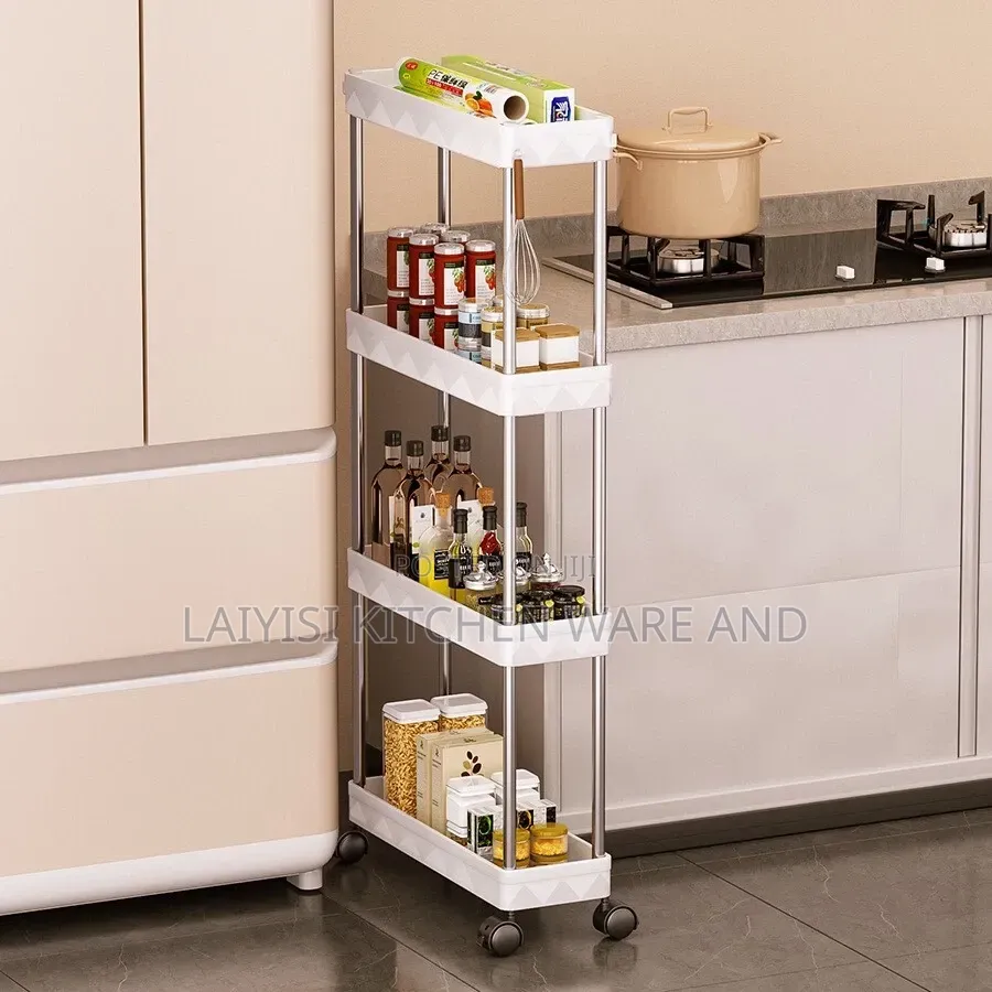 4 Tier Rack Trolley On Wheels Rollcart Kitchen Storage Shelf Organiser