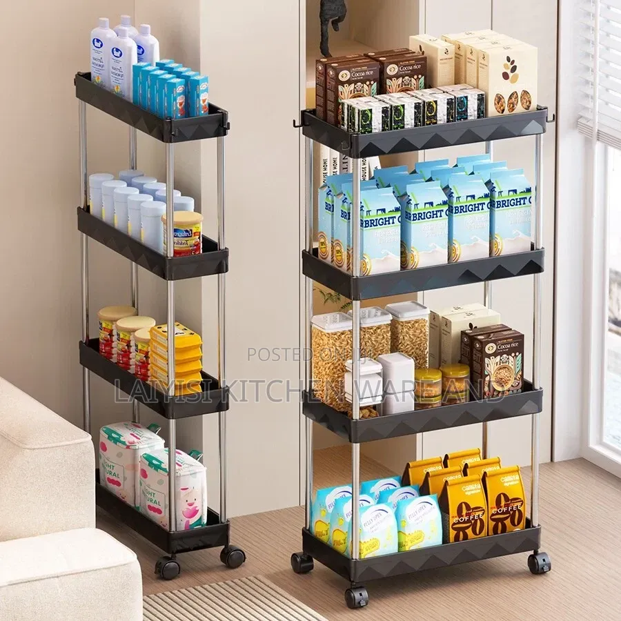 4 Tier Rack Trolley On Wheels Rollcart Kitchen Storage Shelf Organiser