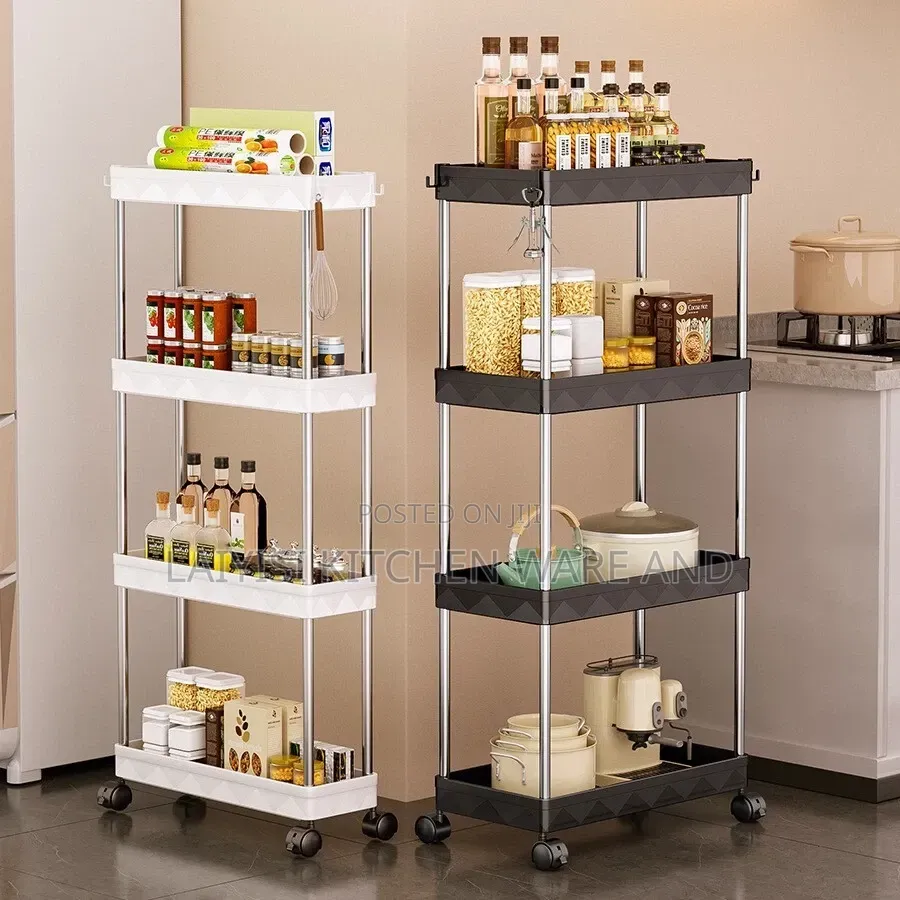 4 Tier Rack Trolley On Wheels Rollcart Kitchen Storage Shelf Organiser