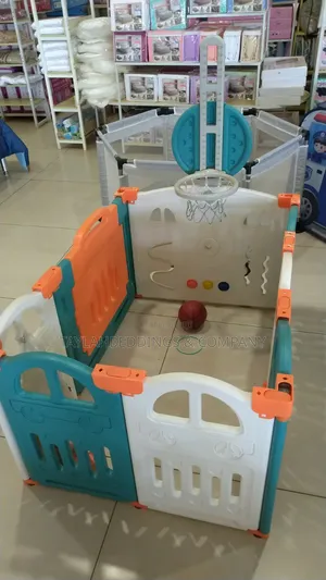 Foldable Baby Playpen Adaptable Shape With Mini Basketball Basket