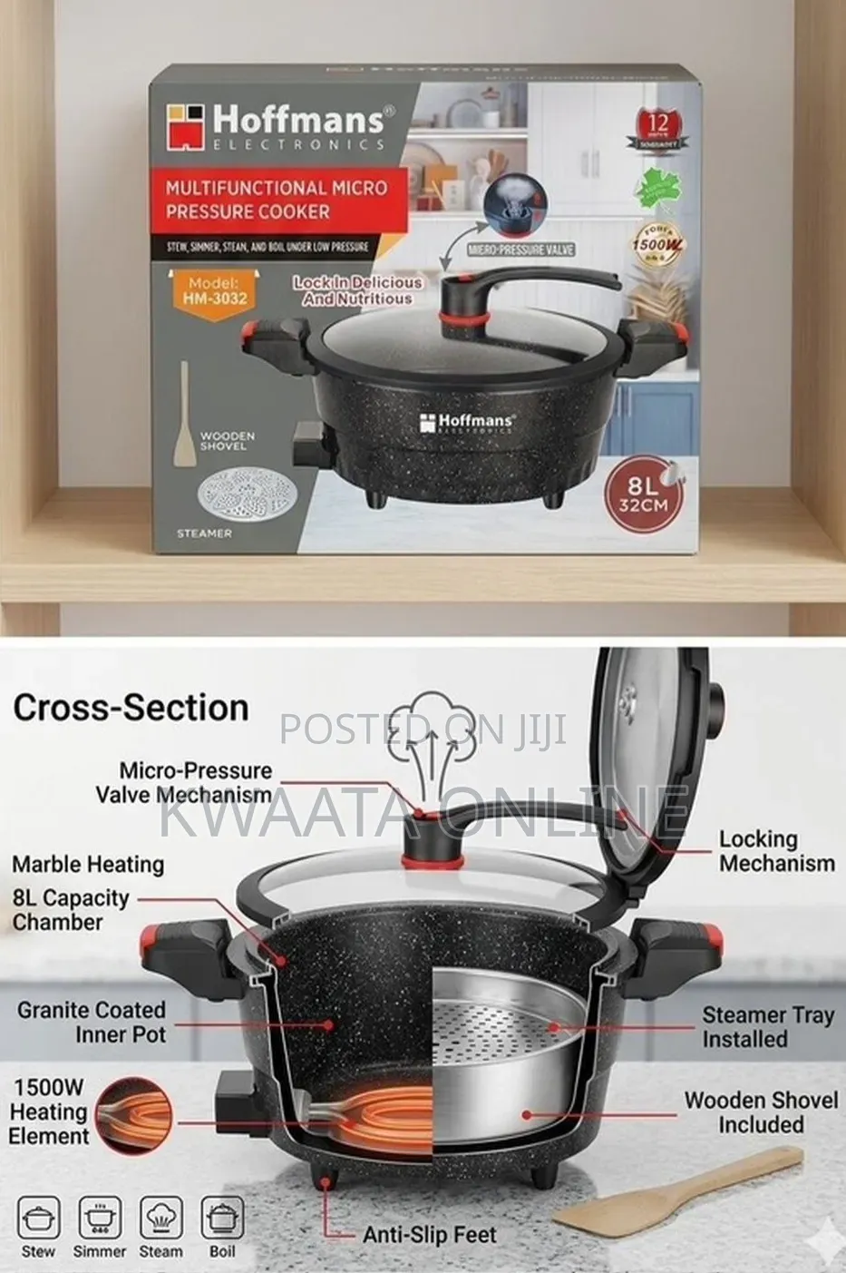 Micro Pressure Cooker 8-LTR Hoffman Multifunctional Kitchen Appliance