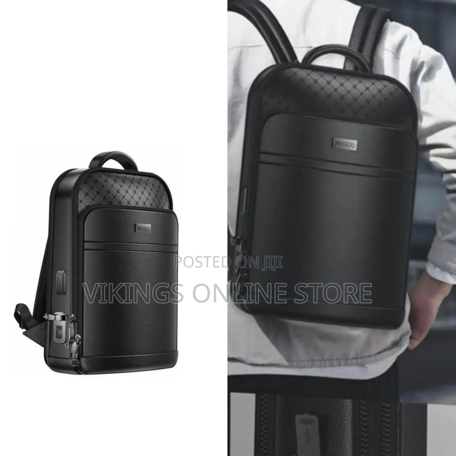 Yesido Genuine Leather Smart Backpack - Fingerprint Lock Charging