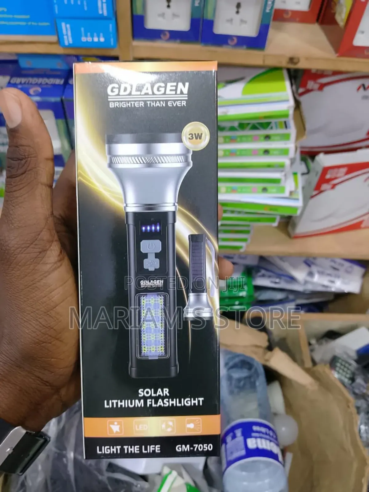 Solar Lithium Flashlight, With a 3w Led and a Side Cob Lighting Panel.