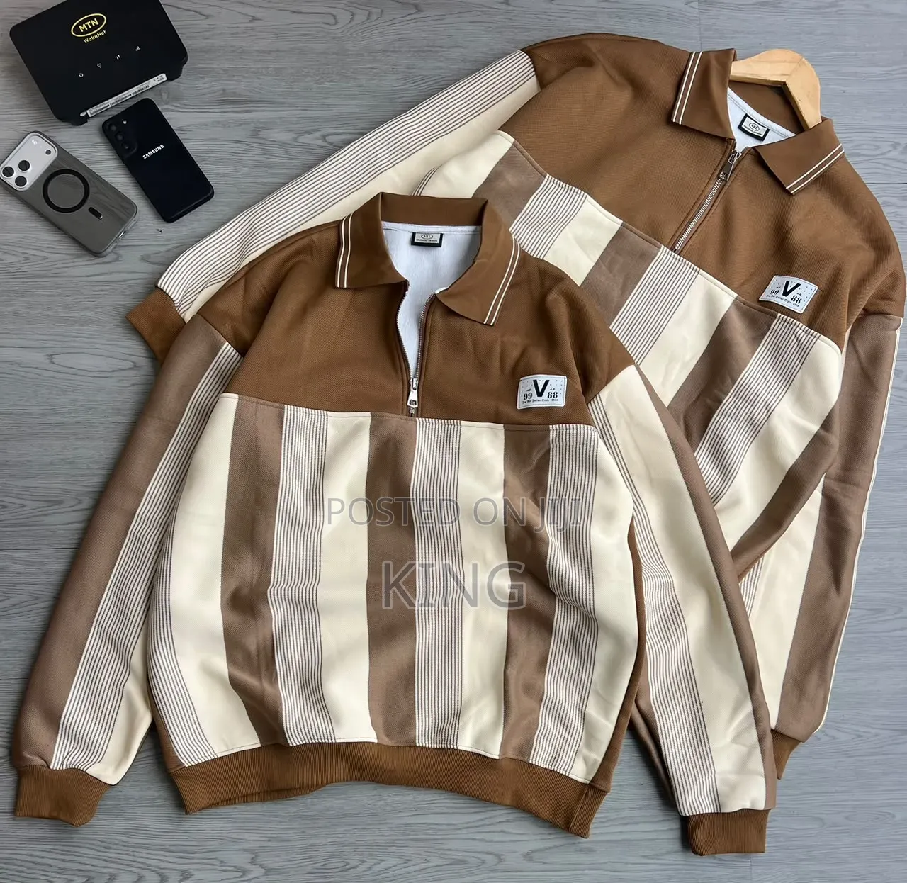 Striped Graphic Quarter Zip Sweater Shirt