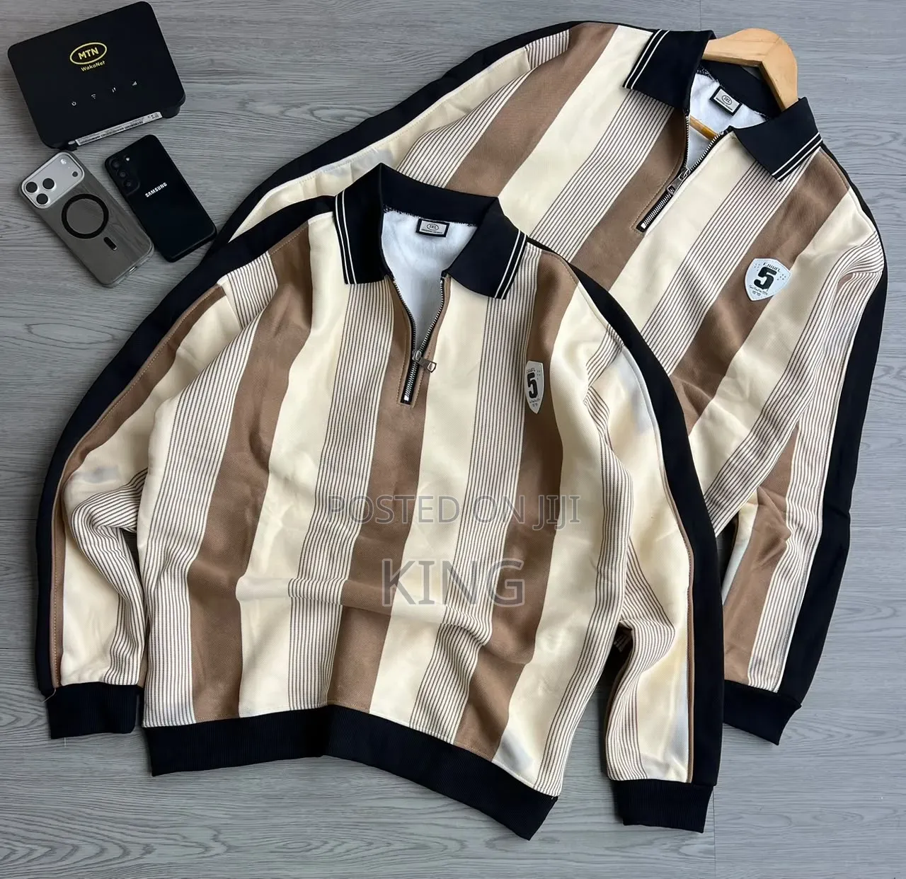 Striped Graphic Quarter Zip Sweater Shirt