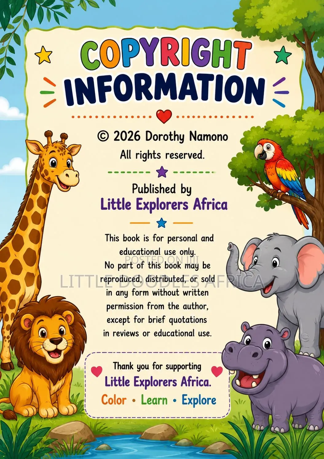 My First African Animals Children Coloring Book