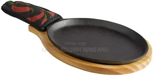 Cast Iron Sizzling Serving Platter With Wooden Underliner - Multicolor