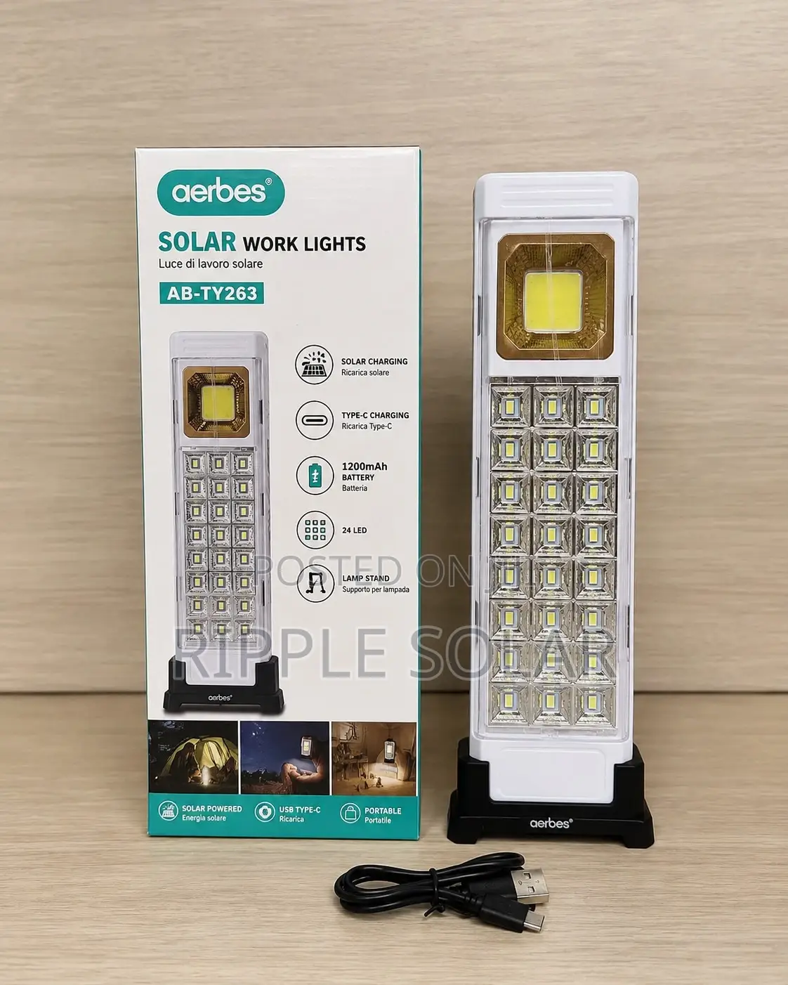 Aerbes Ab-Ty263 Solar Work Light 24 Led Rechargeable Emergency Lamp