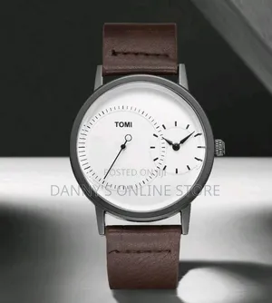 Tomi Men's Minimalist Black Watch, Dual Dial Design Leather Strap.