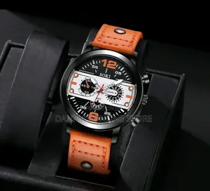 Orange Strap Men's Watch, Sporty Casual, Digital Display Round Quartz.