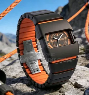 Orange Cyberpunk Men's Quartz Watch, One-Piece Plastic Strap.