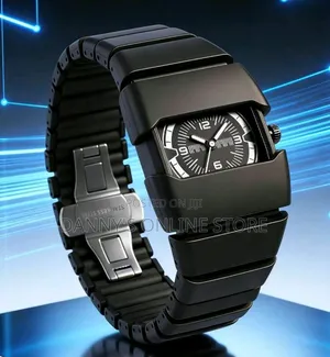 Black Color Tomi Cyberpunk Style Men's Quartz Watch, One-Piece.