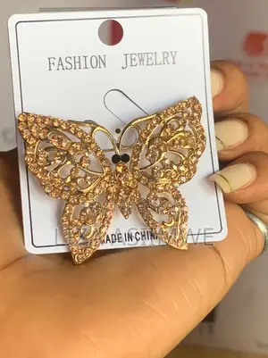 Rose Gold-Tone Butterfly Brooch With Rhinestones