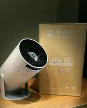 Portable Projector With a Cylindrical Design and 180° Rotatable Stand.