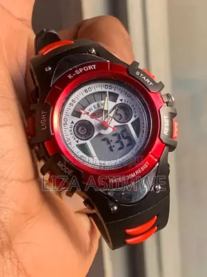 Kids Sports Watch With A Durable Black Strap And A Vibrant Red Bezel