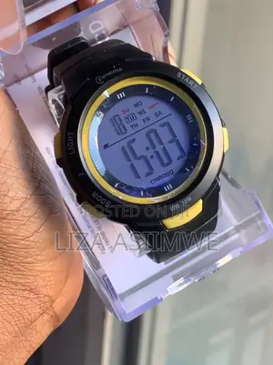 Kids Digital Watch Features A Black Strap And Yellow Accents