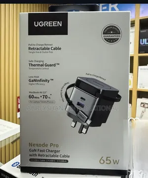 Ugreen 65w Nexode Pro Gan Charger With Retractable Cable Usb A, Usb C