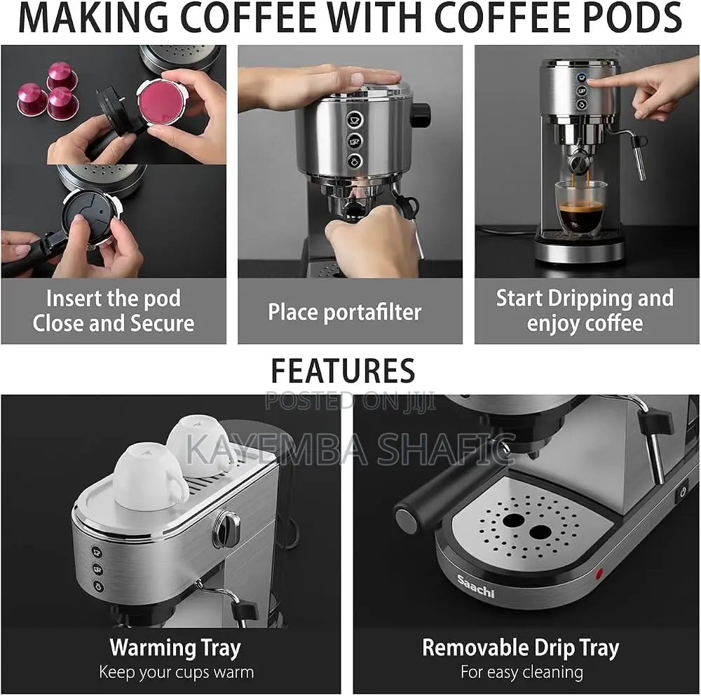 Saachi 3-in-1 Espresso Multi-Capsule Coffee Maker (20 Bar)