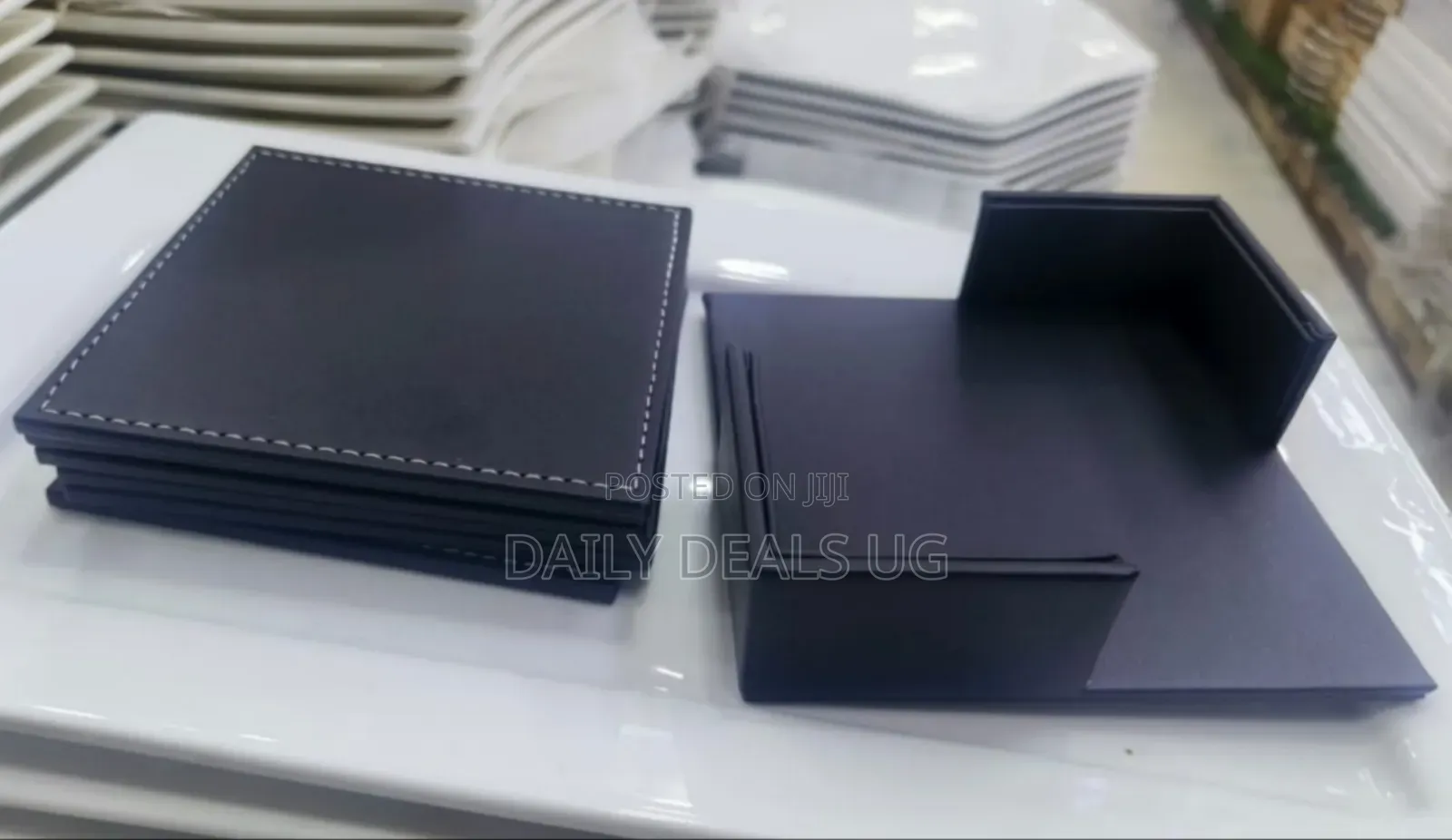 Black Faux Leather Square Coasters