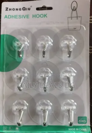Pack of Nine Zhongqiu Brand Transparent Adhesive Hooks