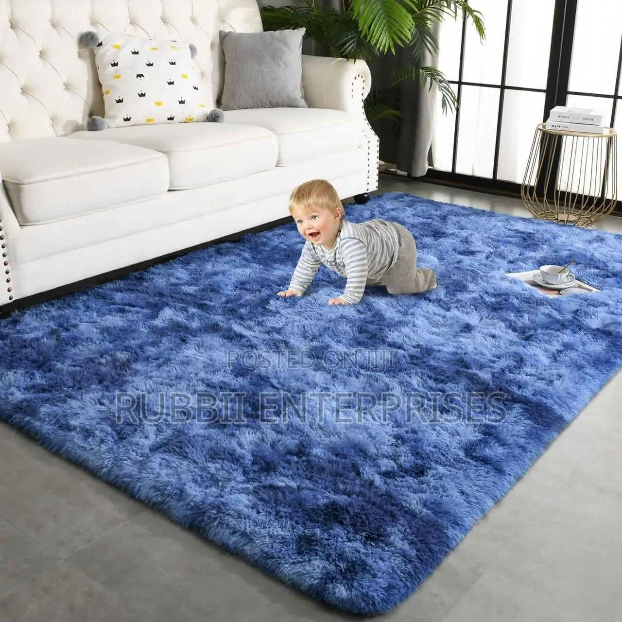 Faux / Fluffy Carpet ~ Patched Blue