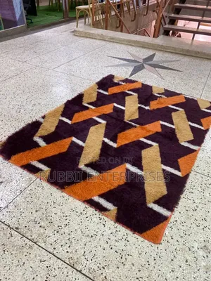 Faux/ Fluffy Carpet (1.5×2m) ~ Orange, Beige, and White.