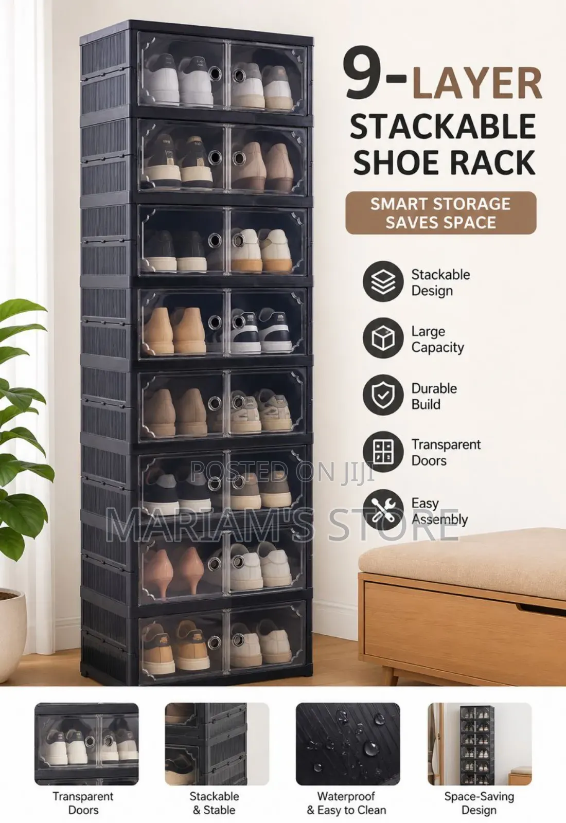 9-Layer Stackable Shoe Rack From Generic Features Transparent Doors