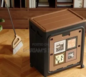 Folding Storage Box Features Wheels and Decorative Panels.]
