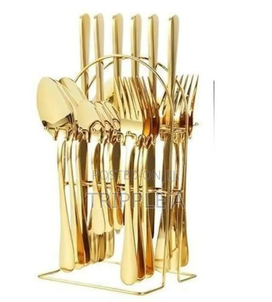 24pcs Gold Cutlery Set Knives , Spoon, Forks