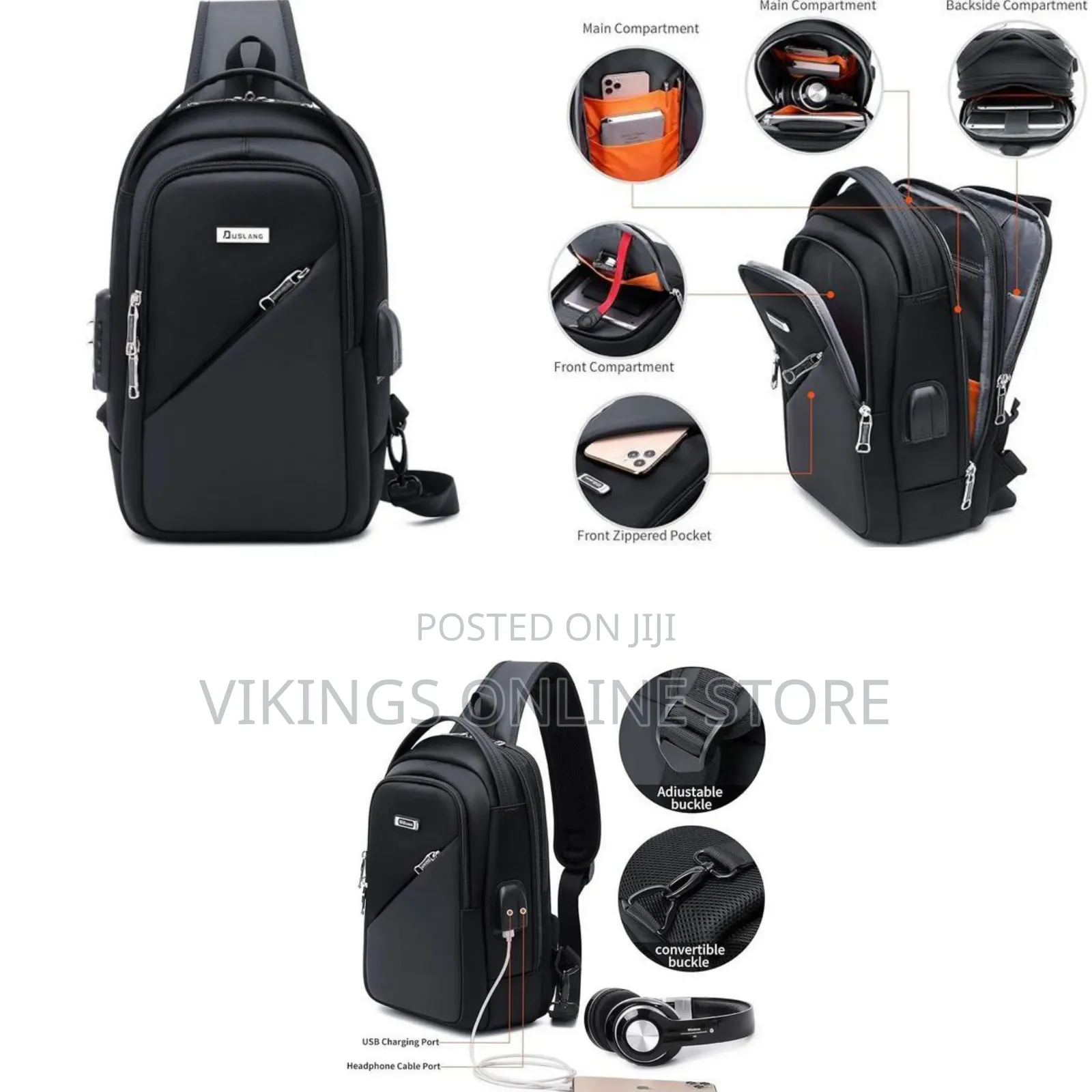 Crossbody Backpack for Men and Women, Shoulder Backpack With Usb