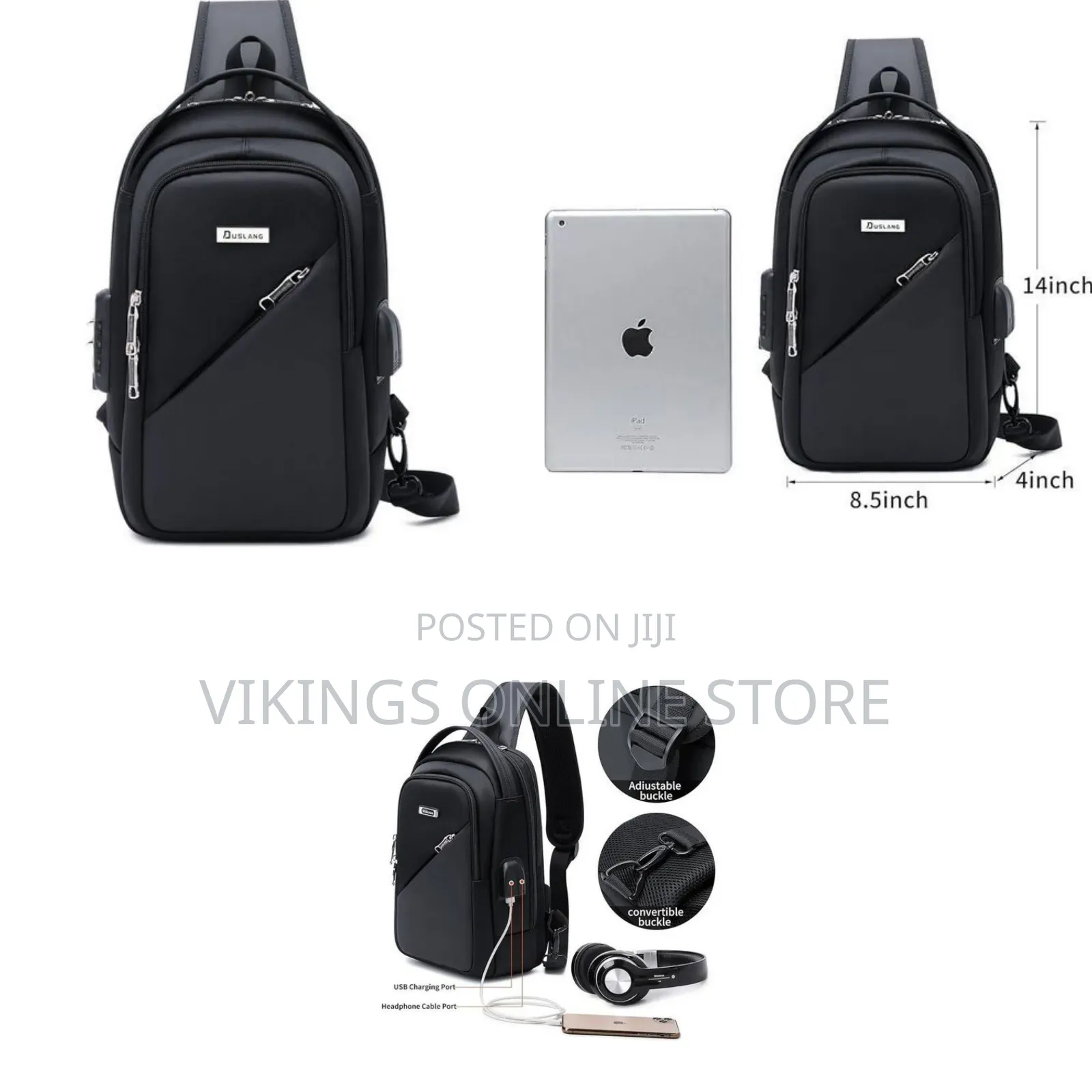 Crossbody Backpack for Men and Women, Shoulder Backpack With Usb