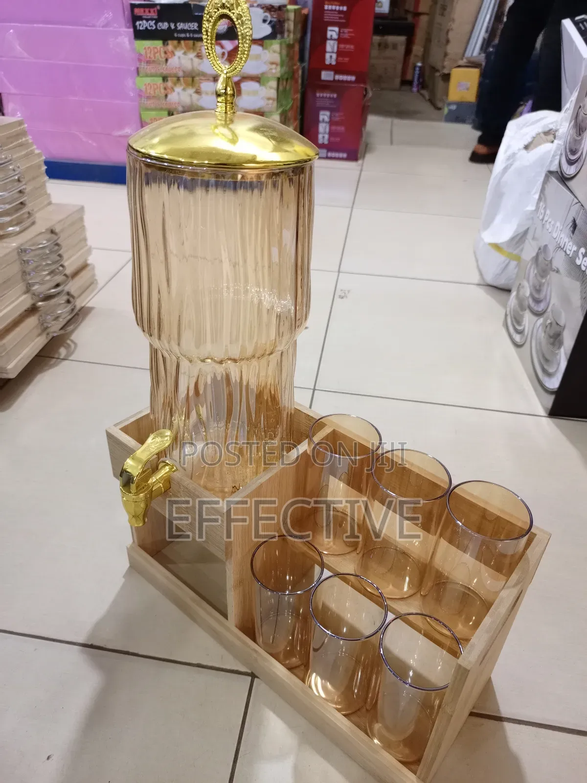 7-piece Ribbed Glass Beverage Dispenser Set.