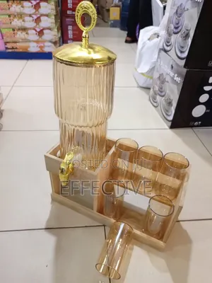 7-piece Ribbed Glass Beverage Dispenser Set.