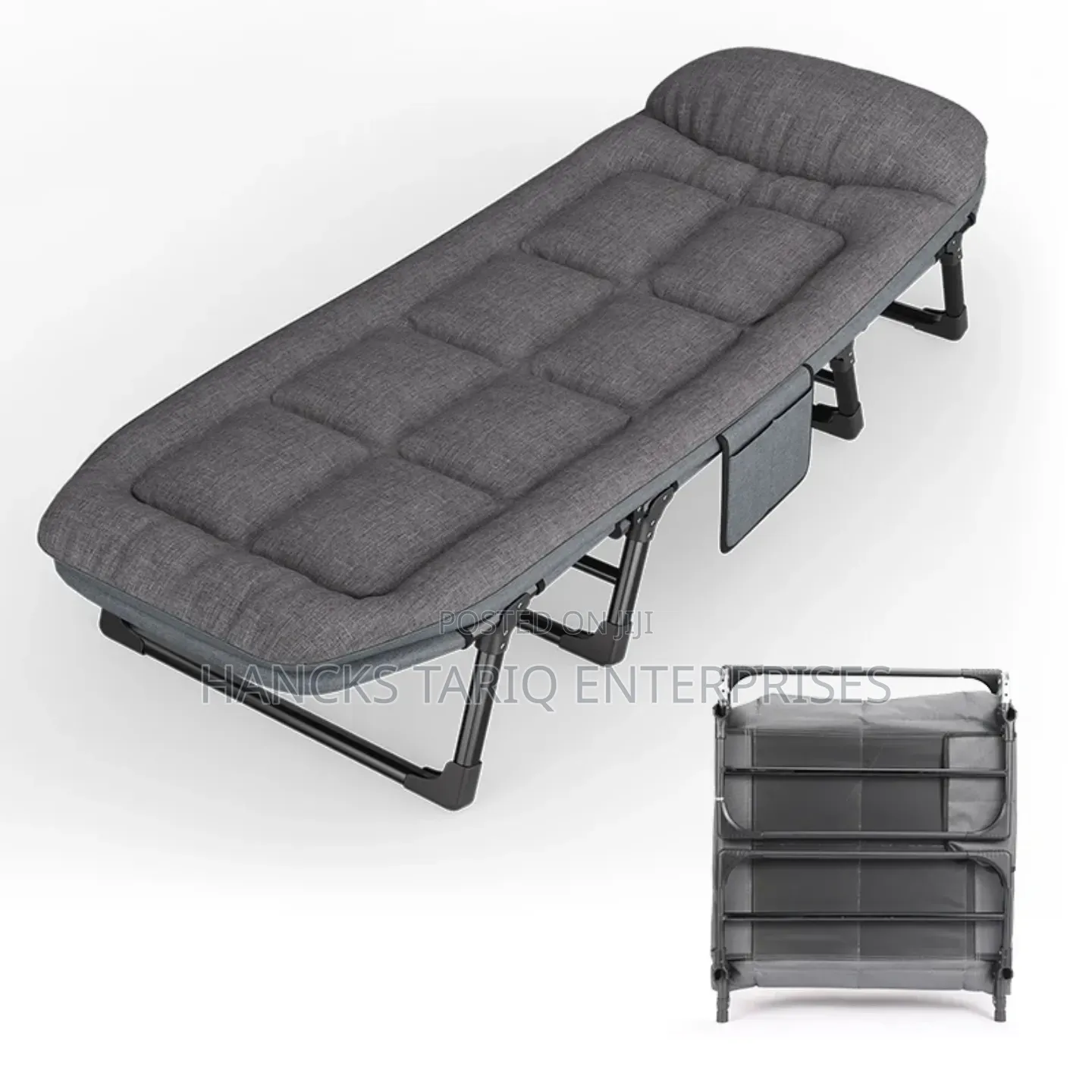 Comfortable Grey Folding Bed – Sleek Space-saving Design