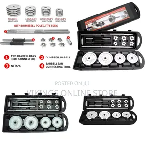 Home Gym 50kg Adjustable Chrome Dumbbell Barbell Set With Carry Case