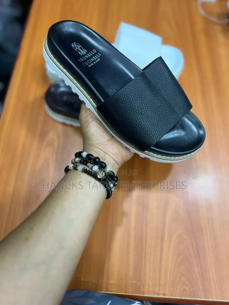 Premium Designer-Style Leather Comfort Slides – Black