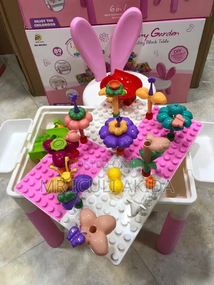 89pcs Kids Learning Table WTH Building Blocks 6 in 1 With Rabbit Chair