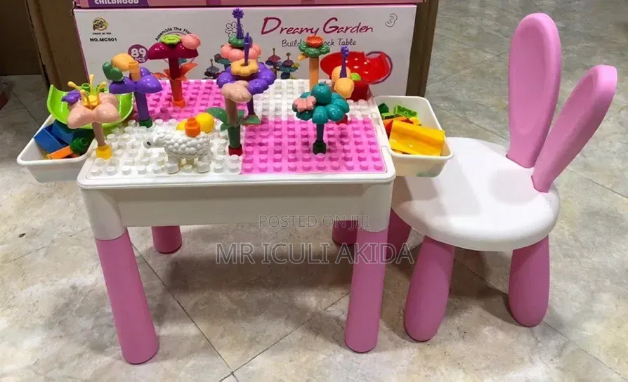 89pcs Kids Learning Table WTH Building Blocks 6 in 1 With Rabbit Chair