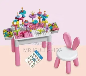89pcs Kids Learning Table WTH Building Blocks 6 in 1 With Rabbit Chair