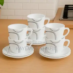 Modern 12-Piece Opalware Tea Coffee Cup and Saucer Set