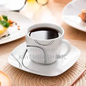Modern 12-Piece Opalware Tea Coffee Cup and Saucer Set