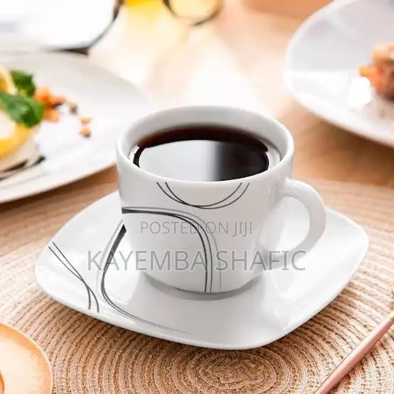 Modern 12-Piece Opalware Tea Coffee Cup and Saucer Set