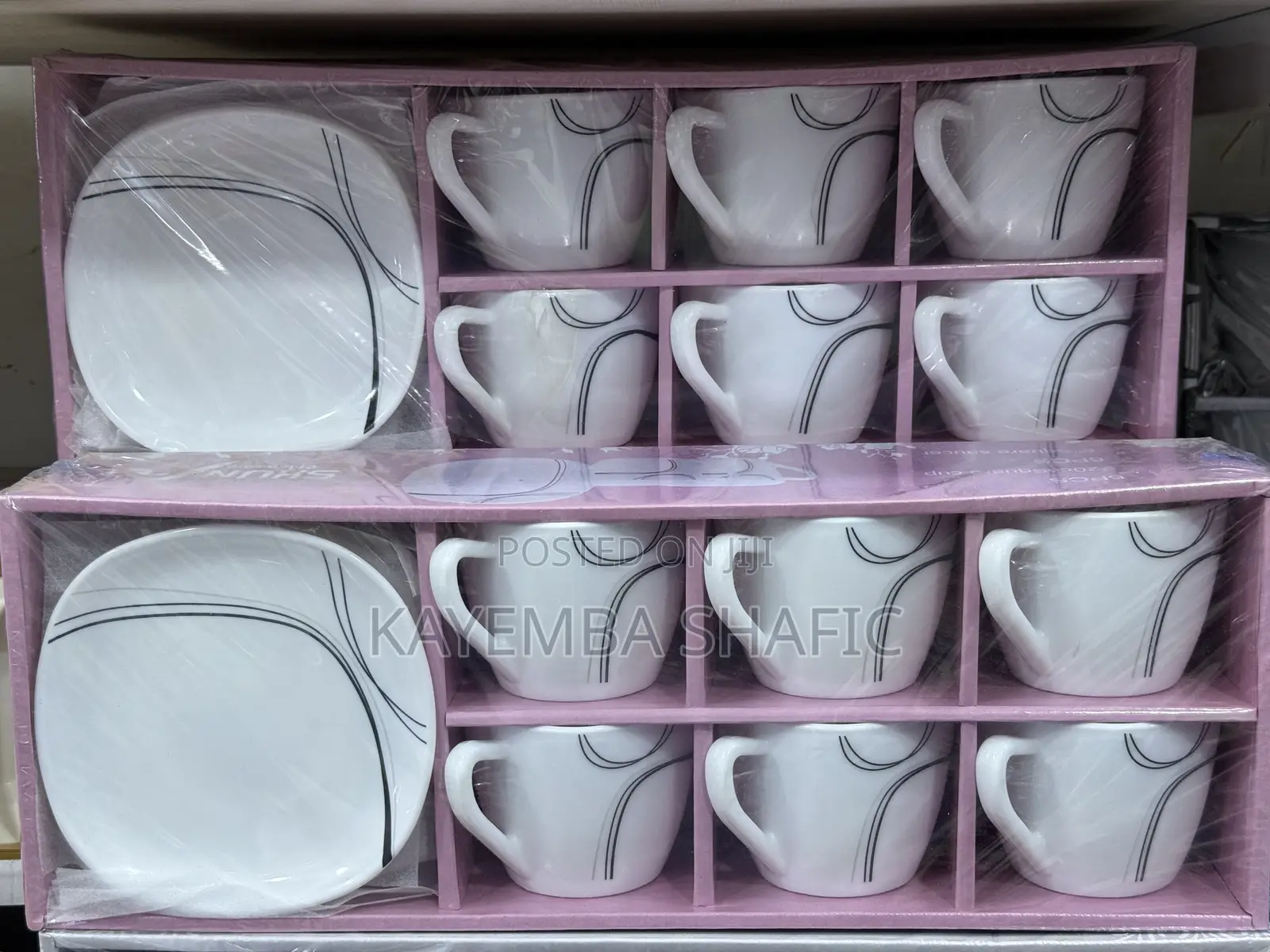 Modern 12-Piece Opalware Tea Coffee Cup and Saucer Set