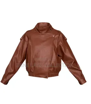 Lady's High Funnel Neck Leather Jacket.